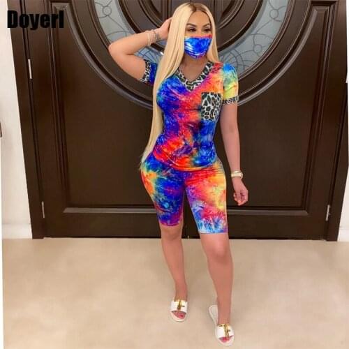 Tie Dye Biker Shorts Set Women Tracksuit 2 Piece Set Summer Lounge Wear Two Piece Outfits Matching Sets for Women Sweat Suits