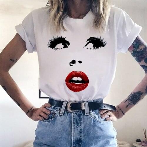 White Simple Fashion Round Neck Ladies Tee Tops Creative Summer new Female T-shirt Seductive eyes T Shirt Fun Ulzzang Tshirt