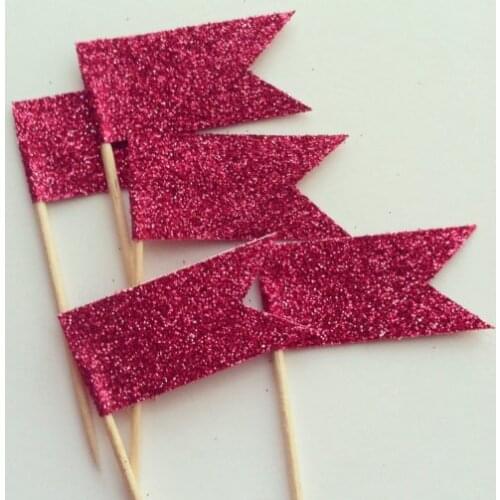 Glitter flags Bachelorette cupcake toppers, bridal shower wedding engagement Food Picks birthday party decorations