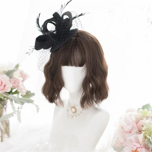 CosplayMix Lolita 30CM Light Brown Chocolates Ombre Short Curly Bangs Cute Synthetic Hair Heat Resistant Anime Cosplay Wig+Cap