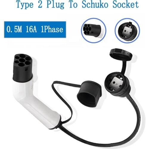Electrical Car Type 2 EV Adapter 16A Single Phass Side Plug To Schuko Socket Charging Adapter 0.5Metres