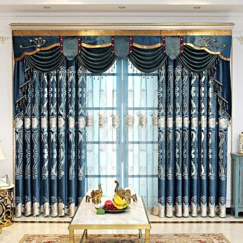 European Voile Curtains Tulle Home Decor Blue Curtains Simple European curtain imitation cashmere custom shading Curtains