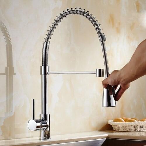 Kitchen Spring Style Chrome Finishe basin Pull Faucet Mixer Dual Sprayer Swivel Spout Rotatable Hot Cold Faucet Sink Mixer Taps