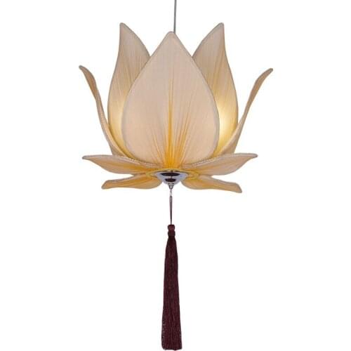 Chinese Beige Fabric Lotus Dining room Pendant light Restaurant Hanging Lamps Bedroom Living Study Room Pendant Lighting Fixture