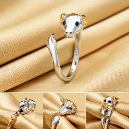 925 Sterling Silver Zodiac female ring open ring Horn cattle rabbit snake horse monkey pig>jewerly free shipping