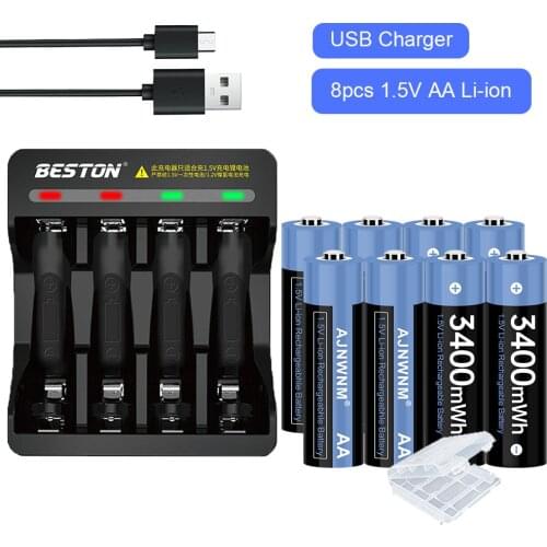 1.5V AA Rechargeable Battery 3400mWh AA 1.5V Li-ion Battery Lithium Rechargeable Battery 2A for flashlight toys 1.5v AA Battery