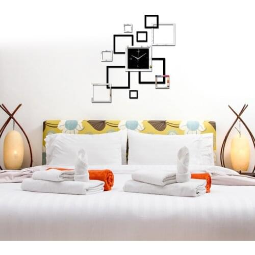 Hot living room wall clock horloge watch murale 3d diy acrylic mirror home decora square design wall sticker