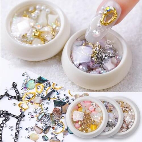 Ocean Storm 3D Nail Art Rhinestones Crystals Sand Shell Metal Jewelry Mixed Gold AB Shiny Stones Charm Glass Design Decoration