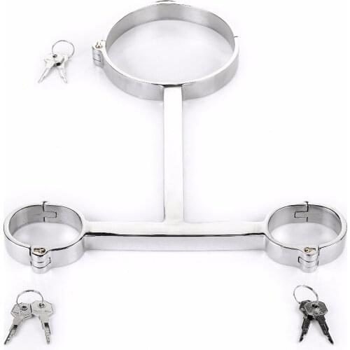 Collar Bdsm with Handcuffs for Sex Stainless Steel T Type Bondage Restraints Bdsm Bondage Collar Adult Games Sex Toys for Couple