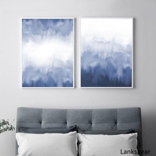 Blue Watercolor Blot Blur Abstract Painting Print Nordic Posters and Prints Modern Wall Art Pictures For Living Room Home Decor