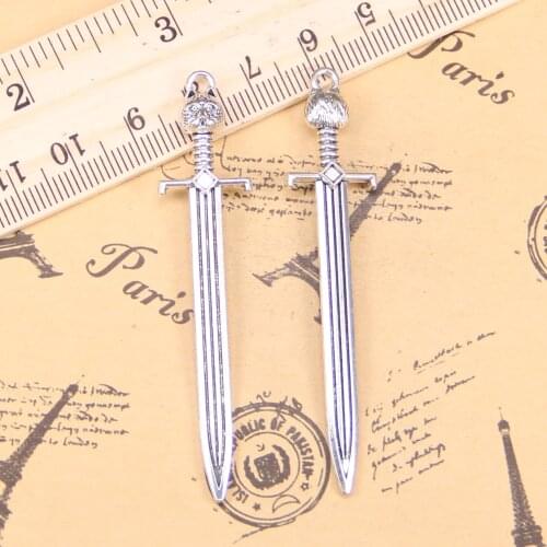 28pcs Jewelry Charms sword cat 66x15mm Antique Silver Plated Pendants Making DIY Handmade Tibetan Silver Jewelry
