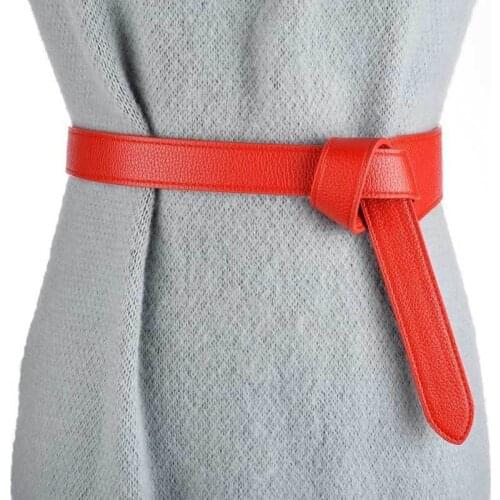 Luxury Female Belt For Women Red Bow Design Thin PU Leather Jeans Girdles Loop Strap Belts Bownot Brown Dress Coat Accessories