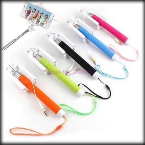By dhl or ems 200 pieces Wired Selfie Stick Handheld Monopod Built-in Shutter Extendable + Mount Holder For Any Phones Camera