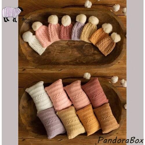 Newborn Photography Props Crochet Hat Infant Baby Boy Girls Photo Shoot Posing Knit Hat+Pillow Outfits foto Shooting Accessories