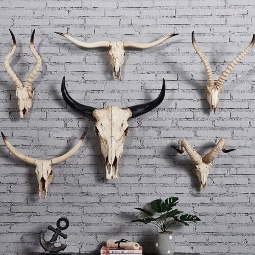 Retro simulation sheep head cow animal skull wall hanging statue creative personality decoration bar home wall hanging crafts