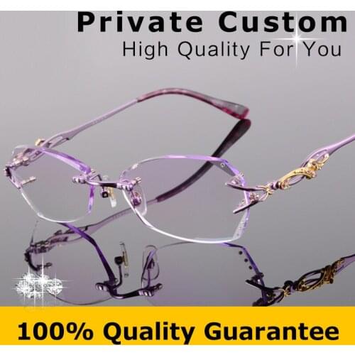 Luxury Quality Titanium Eyeglasses Women Rimless Frame+1.61 Lenses Female Myopic Glasses/Presbyopic Glasses oculos de grau 618