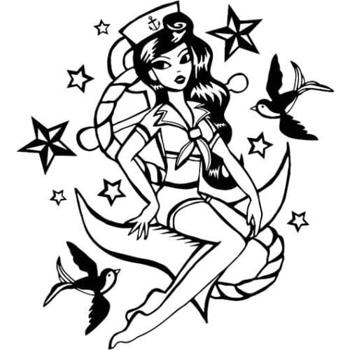 Sexy Navy Girl Cute Fashion Car Stickers Fantasy Stickers Pvc Decals Suitable for All Kinds of Cars Black/white, 14cm*13cm