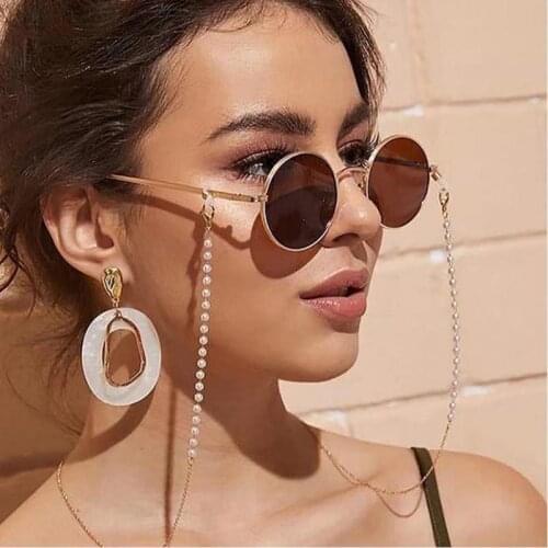 Fashion Sunglasses Chain Simulated Pearl Beaded Trendy Women Outside Casual Eyewear Lanyard Neck Strap Mask Hanging Rope