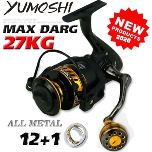 Yumoshi All metal salt water surf spinning fishing reel 2000-7000 Spinning Fishing Reel Green 14 Bearing Balls 27KG Max Drag