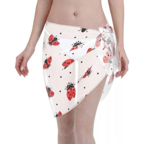 Womens Swim Wear Bikini Cover Up Ladybug Silhouette Beach Mini Wrap Skirt Sarong Pareo Shorts Summer Beachwear