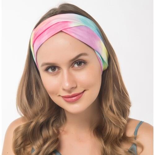 Women Sport Hairbands Wide Cross Headbands Yoga Elastic Headwrap Bohemian Casual Headwear Tie Dye Turban Female Hair Accessories