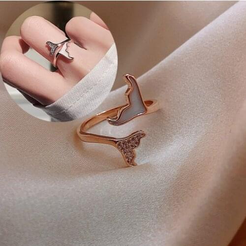 Gold Color Jewelry Fashion Cute Rhinestone Mermaid Tail Rings for Women Statement Antique Ring Anillos