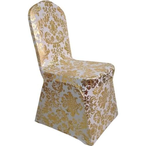 100PCS/Lot Gold Silver Flower Printed Chair Covers Spandex stretch Elastic Lycra Hotel Banquet Party Wedding Chair Covers
