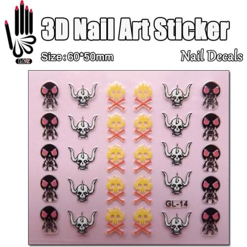 1 Sheet 3D Nail Art Sticker GL14 Oxhorn Skulls Design Nail Art Transfer Sticker Decal Sticker For Nail Art Decoration