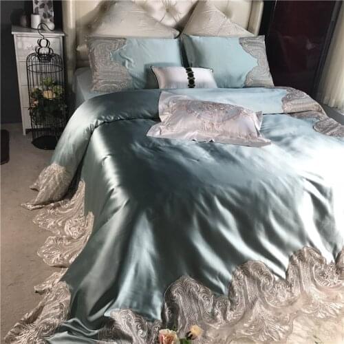 4-6Pcs 120s Silk/Cotton Double Quilts Duvet Cover Lace-Edge Bed Linen Euro Pillowcase