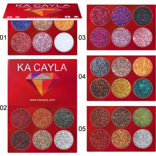 6 Colors Glitter Eyeshadow Palette Shimmer Waterproof Pigmented Makeup Eye Shadow Powder Long Lasting