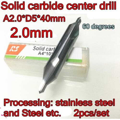 A2.0*D5*40mm 2pcs/set 60 degrees High quality Solid carbide center drill Processing: stainless steel and Steel etc