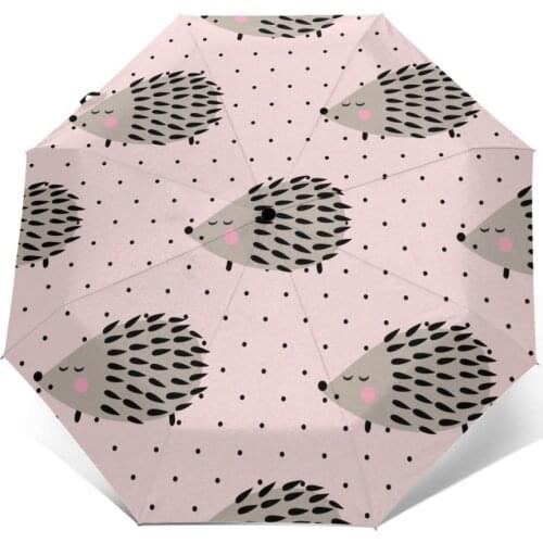 Automatic Umbrella Rain Women Three-folding Umbrella Hedgehog Pattern Pink Windproof Umbrella Female Waterproof parasol
