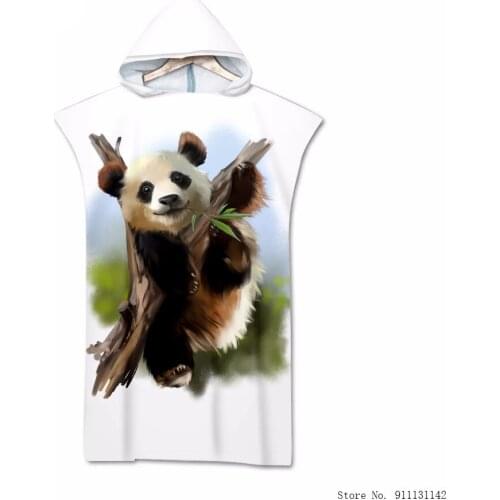 Fashionable Double-sided Print Skull Panda Design Bath Towel Microfiber Quick-dry Beach Cape Hood Swimming Beach Surfer Bathrobe