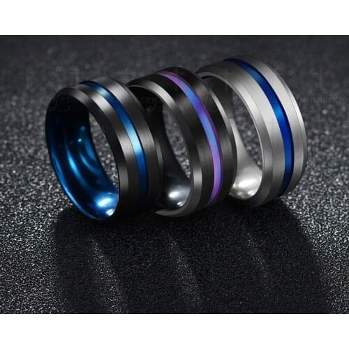 Black Ring for Men Women Groove Rainbow Stainless Steel Wedding Bands Trendy Fraternal Rings Casual Male Jewelry
