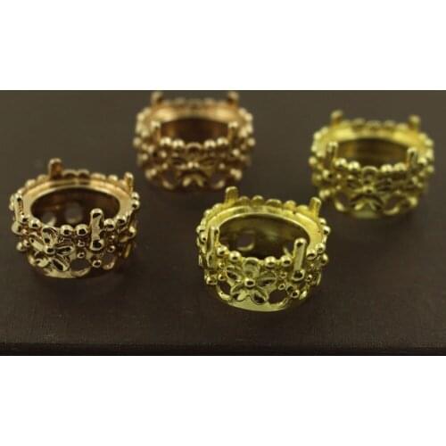 Flower Focal Open Back Charms Connectors Strong Crown Bezel Cup Setting fit 15mm Round Cameo Cabochons Bases Findings DIY