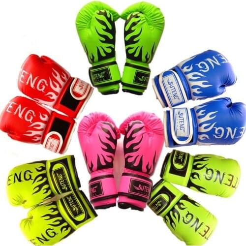 Suteng 6-12 Years Flames Kids Sparring Boxing Gloves Boys Girls Muay Thai Karate Sanda Sandbag Punch Training Children Mitts DEO