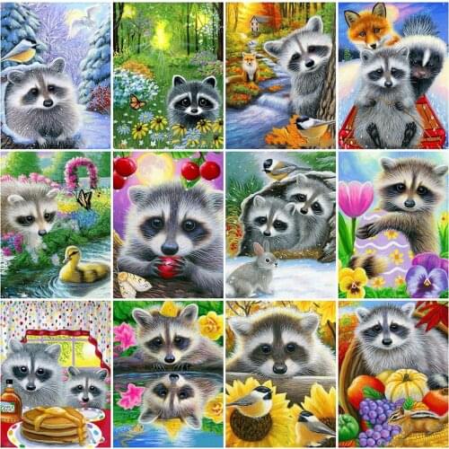 HUACAN 5D Diy Diamond Painting Cross Stitch Raccoon Sloth Home Decor Full Square Mosaic Animal Embroidery Diamond Art
