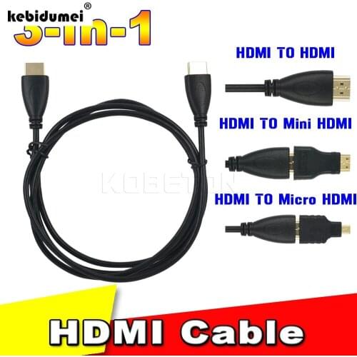 3 In 1 Full HD HDMI TO HDMI Mini HDMI Micro HDMI Cable V1.4 Gold-plating Adapter Converter for Xbox 360 HDTV 1080P Mobile etc