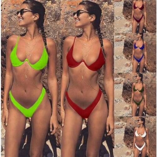 2 Piece Bathing Suit Assemble Steel Straps Split 9 Color Bikini Swimsuit Swimming Suit for Women