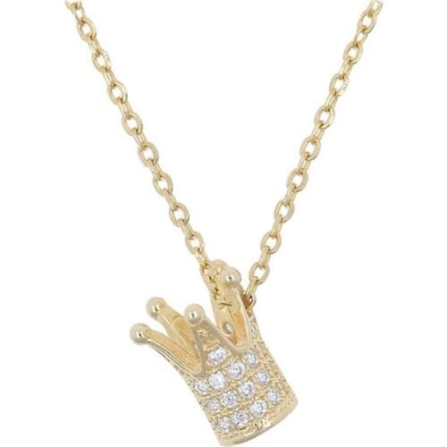 Hot Sale Classic Cubic Zircon Crown Pendant Necklace For Women Statement925 Sterling Silver Korean Long Chain Gold Necklace Gift