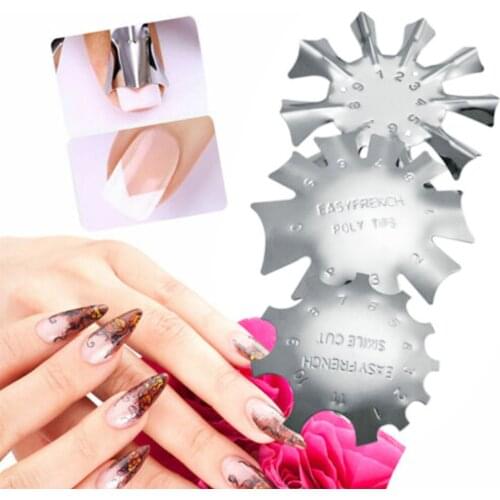 Nail Art French Nail Guide Form Edge Trimmer Stainless Steel Easy Cutter Clipper Styling Gel Line Tool Silver Template Plate