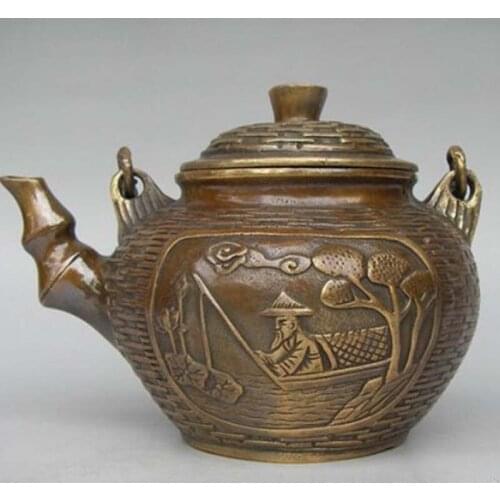Copper Chinese Brass Fisherman Teapot