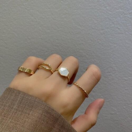 Fashion Temperament Double Layers Women Rings Irregular Metal Rings Set