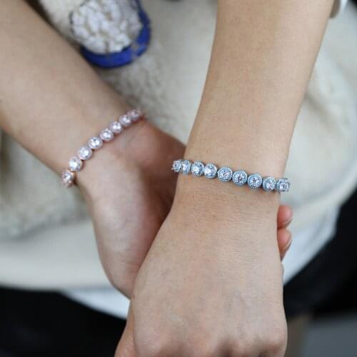 Fashion luxury colorful cz tennis bracelet with rose gold silver color plated wedding bangle adjustable size box chain for women