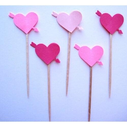 Cheap Heart with Arrow Party Picks - Cupcake Toppers - Toothpicks - Food Picks wedding baby shower birthday party favors