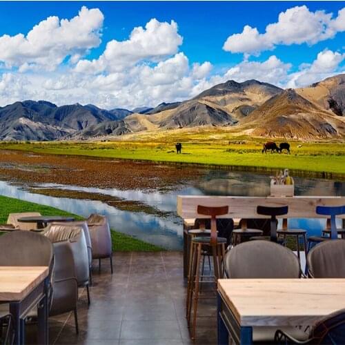 3D Chinese ethnic style restaurant Potala Palace building wallpaper restaurant Lhasa grassland landscape mural papel DE parede
