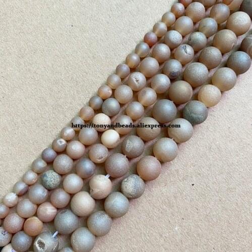 One Loose 25% Geode Druzy Matte Peach Evil Smile Mouth Agate Round Loose Beads 15" 6 8 10 12mm Pick Size For Jewelry