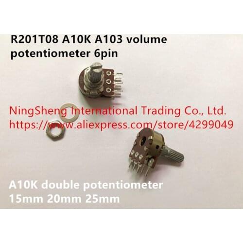 Original new 100% import R201T08 A10K A103 volume potentiometer 3pin 6pin A10K double potentiometer 15mm 20mm 25mm (SWITCH)