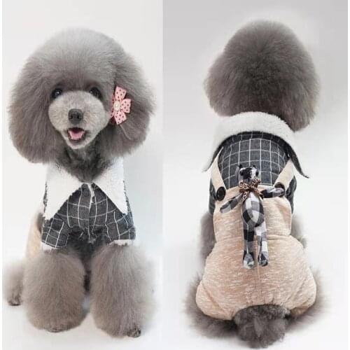 Autumn and winter dog clothes for puppy teddy Pomeranian small dog Jumpsuits pet cat warm four-legged cotton-padded coat
