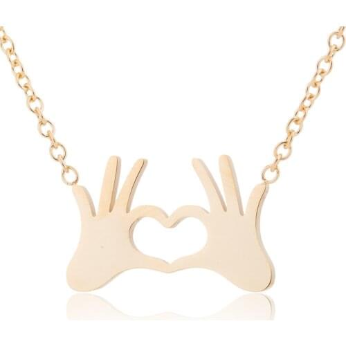 BAECYT Stainless Steel Charm Necklace Fashion Jewelry Hand Love Heart Gesture Necklace Pendant for Women Gift Best friend bijoux